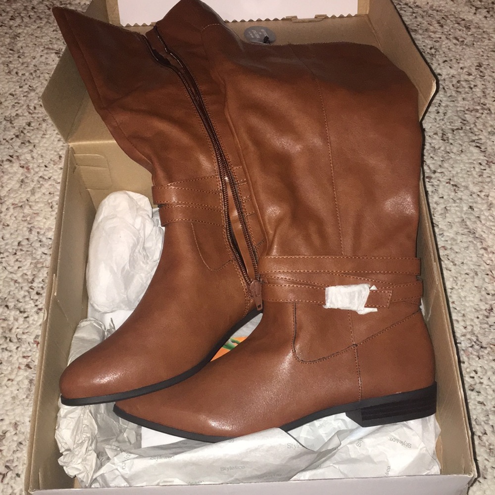 Style Co Fridaa Boots Barrel Brown Back Heel Strap Zipper Women Size 9 - Picture 4 of 6